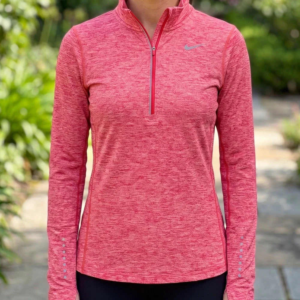 Nike Running Dri-FIT Pink Heather Quarter Zip Pullover Reflective Top XS